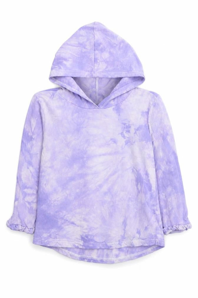 Front view of Kiddie girls’ purple cotton pullover hoodie, size 10, years pullover - tie dye