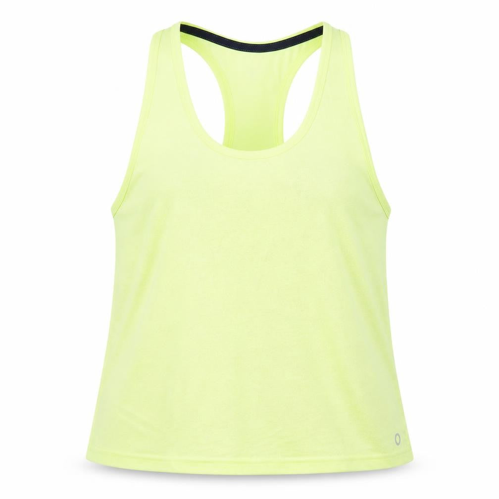 Front view of Marks & Spencer women’s yellow polyester pullover tank, size UK 10, scoop neck pullover