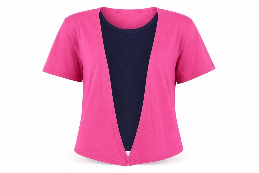 Front view of BHS women’s pink cotton basic blouse, size M, scoop neck - layered