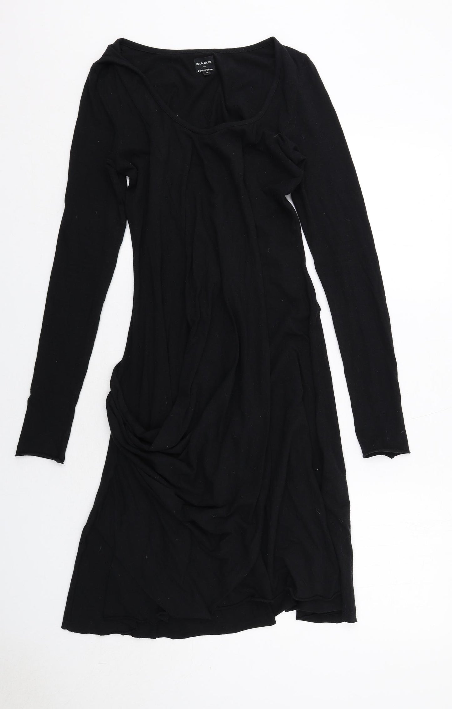 People Tree Womens Black Cotton T-Shirt Dress Size 8 Boat Neck Pullover