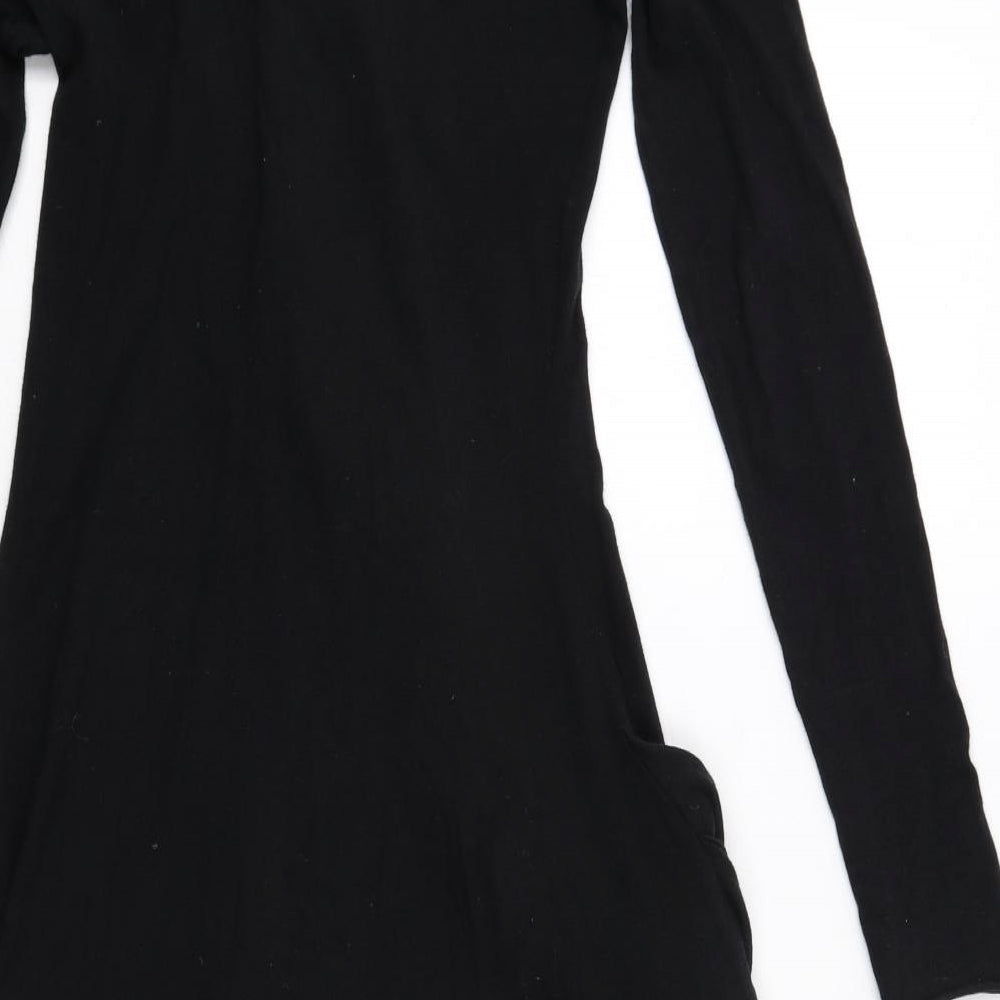 People Tree Womens Black Cotton T-Shirt Dress Size 8 Boat Neck Pullover