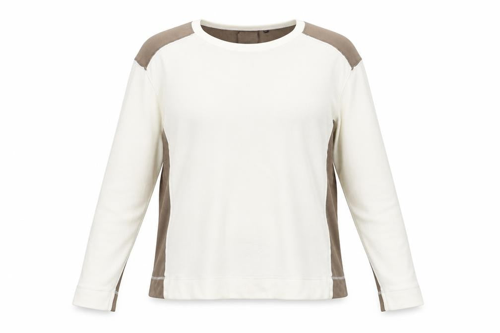 Front view of O Club women’s ivory round neck acrylic jumper, size L