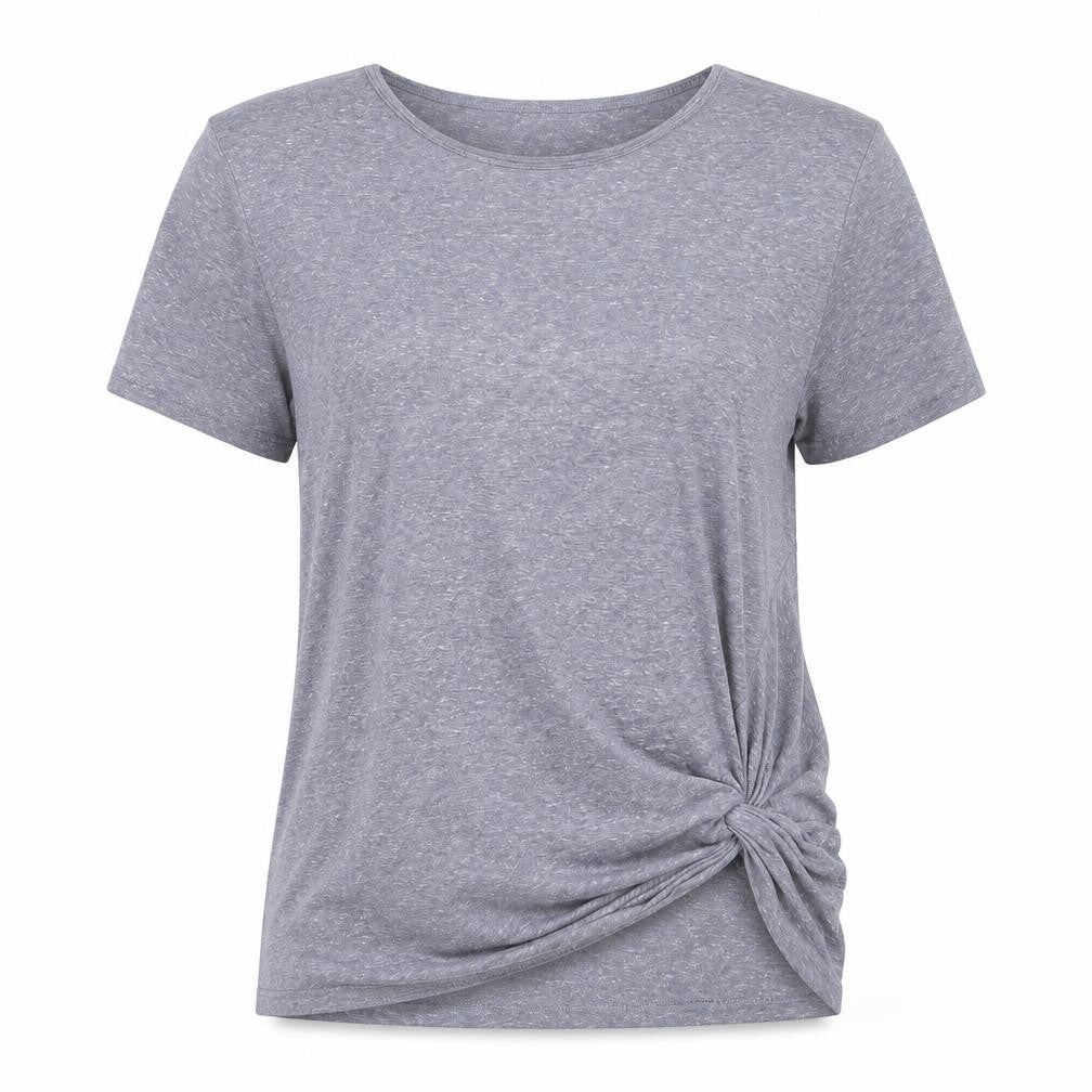 Front view of Next women’s grey polyester basic t-shirt, size M, round neck - twist detail