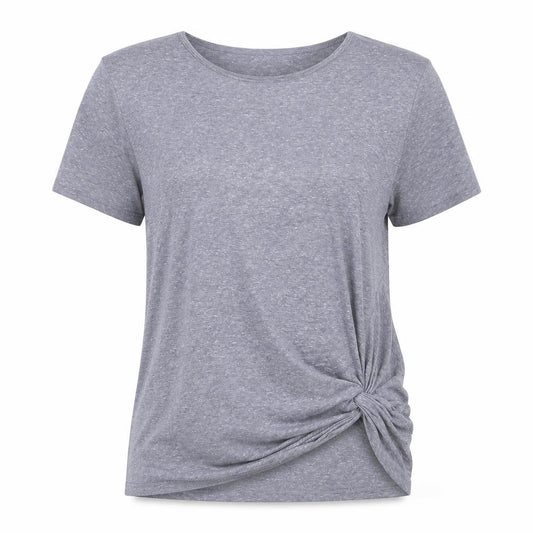 Front view of Next women’s grey polyester basic t-shirt, size M, round neck - twist detail
