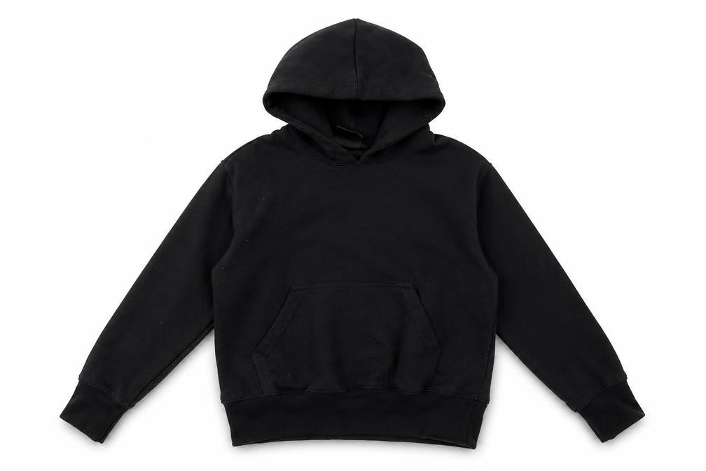 Front view of Urban Road boys’ black polyester pullover hoodie, size 9-10, years pullover
