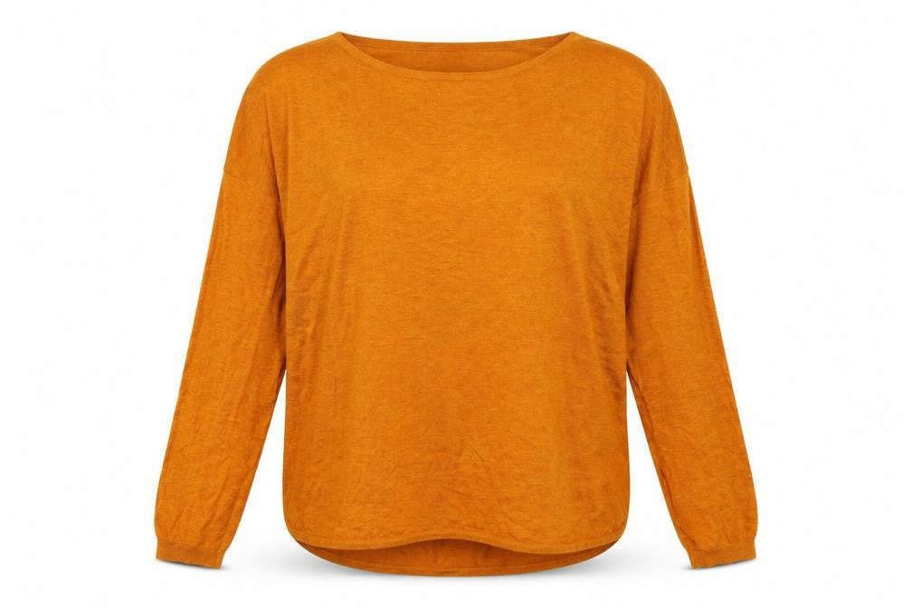 Front view of H&M women’s orange round neck acrylic jumper, size S