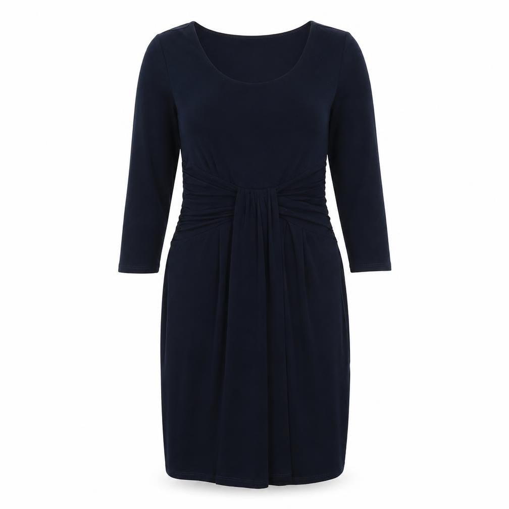 Front view of Linea women’s blue polyester sheath, size UK 8, v-neck tie