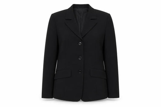 Front view of United Colors of Benetton women’s black polyester jacket suit jacket, size UK 14