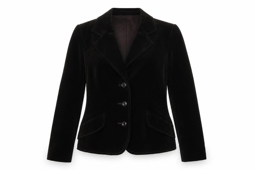 Front view of Feminella women’s brown jacket blazer, size UK 10, button