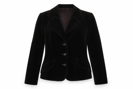 Front view of Feminella women’s brown jacket blazer, size UK 10, button