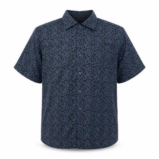 Mackays Mens Blue Geometric Polyester Button-Up Size M Collared Button