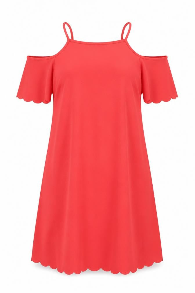 Front view of Select women’s pink polyester a-line, size UK 14, round neck pullover - scalloped