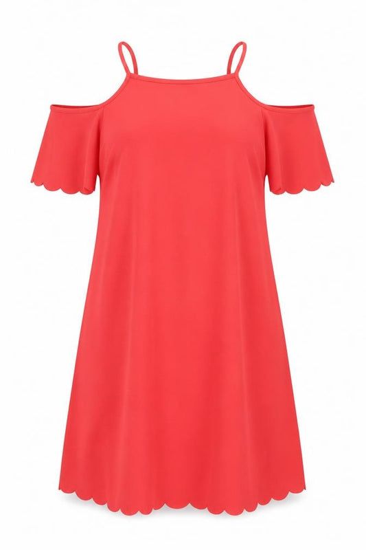 Front view of Select women’s pink polyester a-line, size UK 14, round neck pullover - scalloped