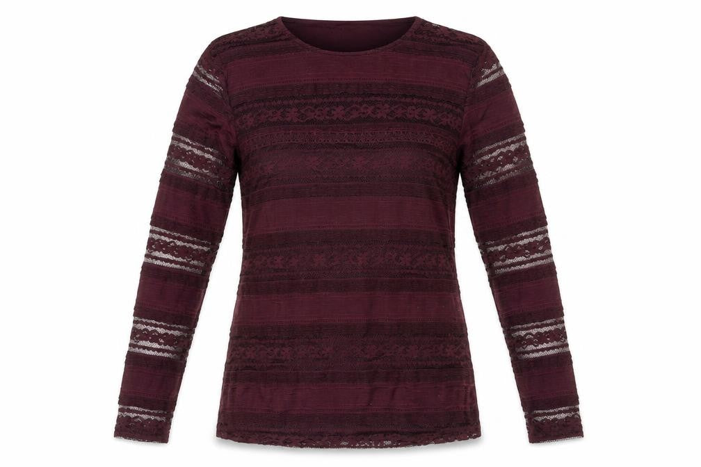 Dorothy Perkins Womens Purple Geometric Polyester Basic Blouse Size 10 Round Neck - Lace Detail