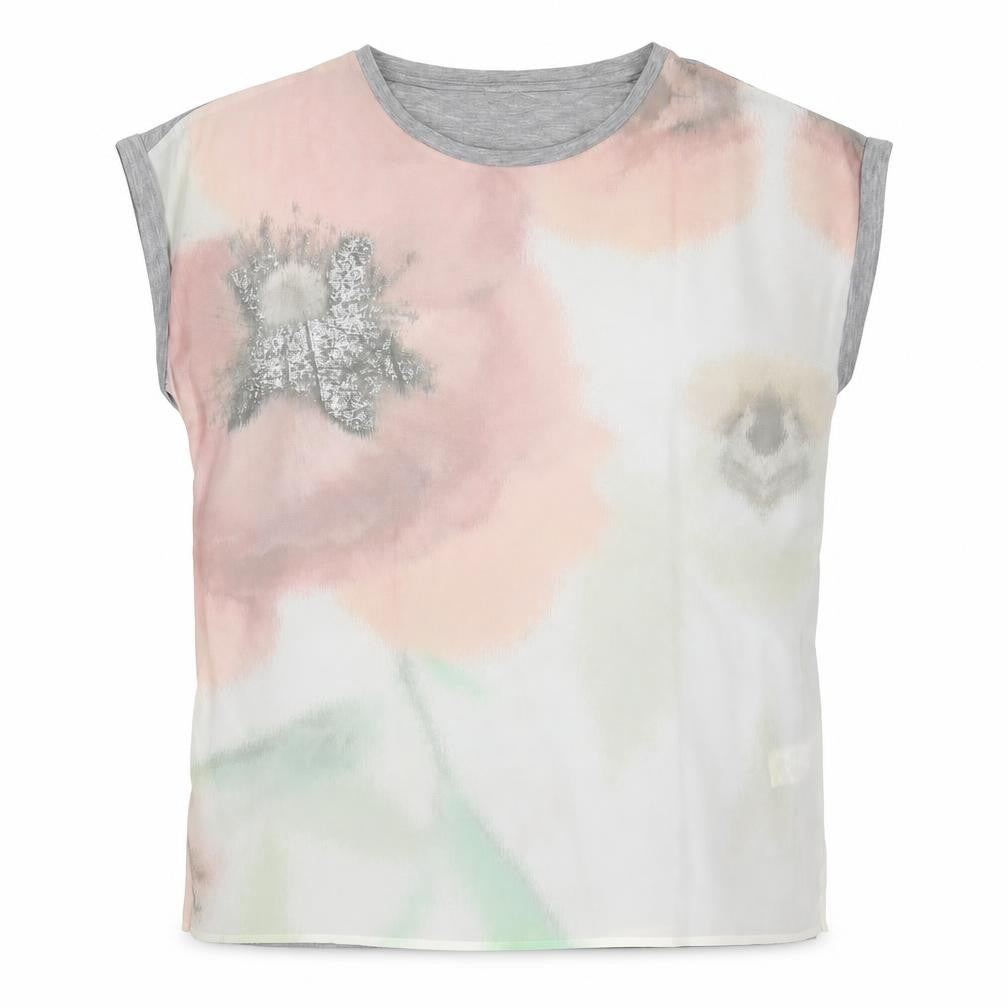 Front view of Per Una women’s grey geometric polyester basic blouse, size UK 14, round neck