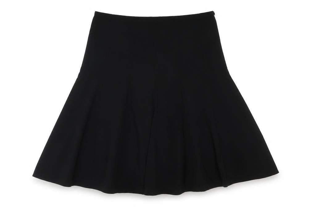 Front view of Marks & Spencer women’s black polyester swing skirt, size UK 36, in zip