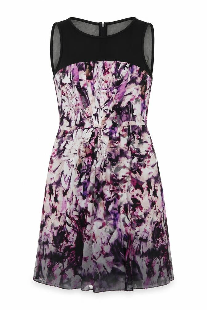 Front view of Coast women’s multicoloured geometric polyester a-line, size UK 14, boat neck zip