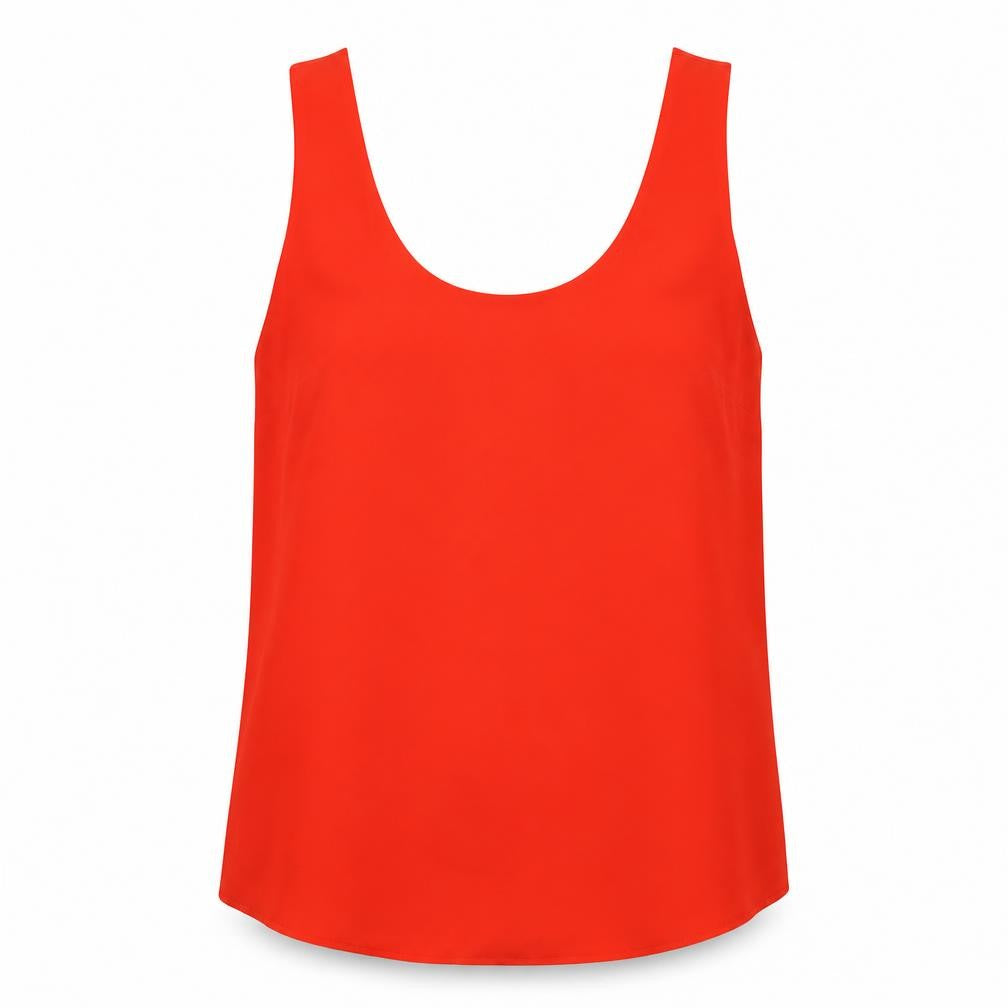 Front view of Oasis women’s red polyester basic tank, size UK 12, scoop neck