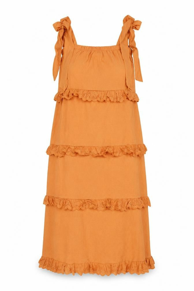 Missguided Womens Orange Polyester Tank Dress Size 6 Square Neck Pullover - Tie Shoulder Detail