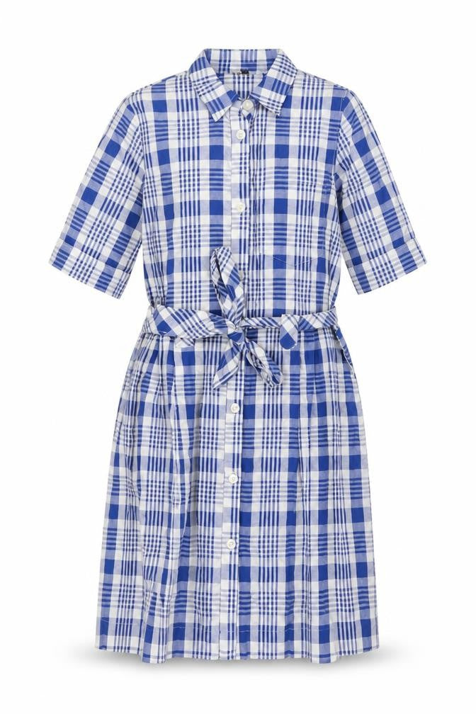 Monki Womens Blue Plaid Cotton Shirt Dress Size XS Collared Button
