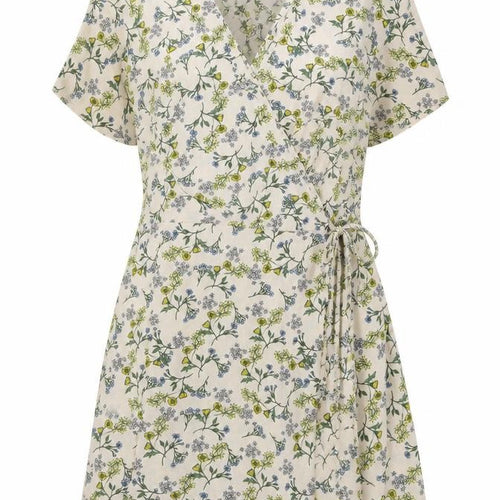New Look Womens Beige Floral Polyester A-Line Size 8 V-Neck Tie - Wrap Style