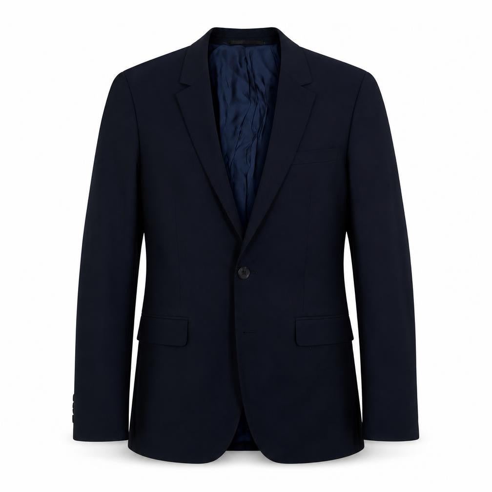 Front view of Topman men’s blue polyester jacket suit jacket, size 34, regular