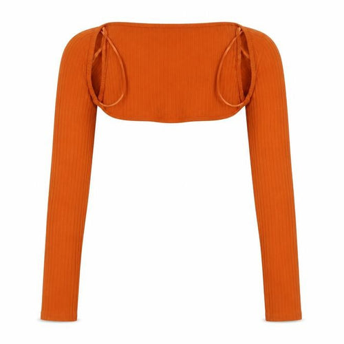 Pull&Bear Womens Orange Viscose Cropped Blouse Size M V-Neck - Ribbed