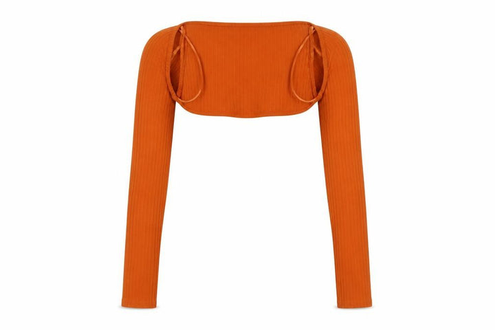Pull&Bear Womens Orange Viscose Cropped Blouse Size M V-Neck - Ribbed