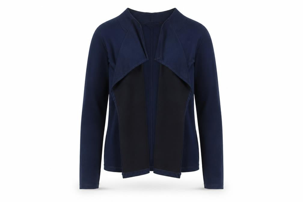 Front view of Sandwich women’s blue v-neck polyester cardigan jumper, size M