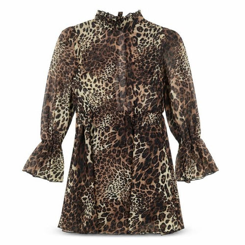 Missguided Womens Brown Animal Print Polyester A-Line Size 8 Mock Neck Tie - Leopard Print