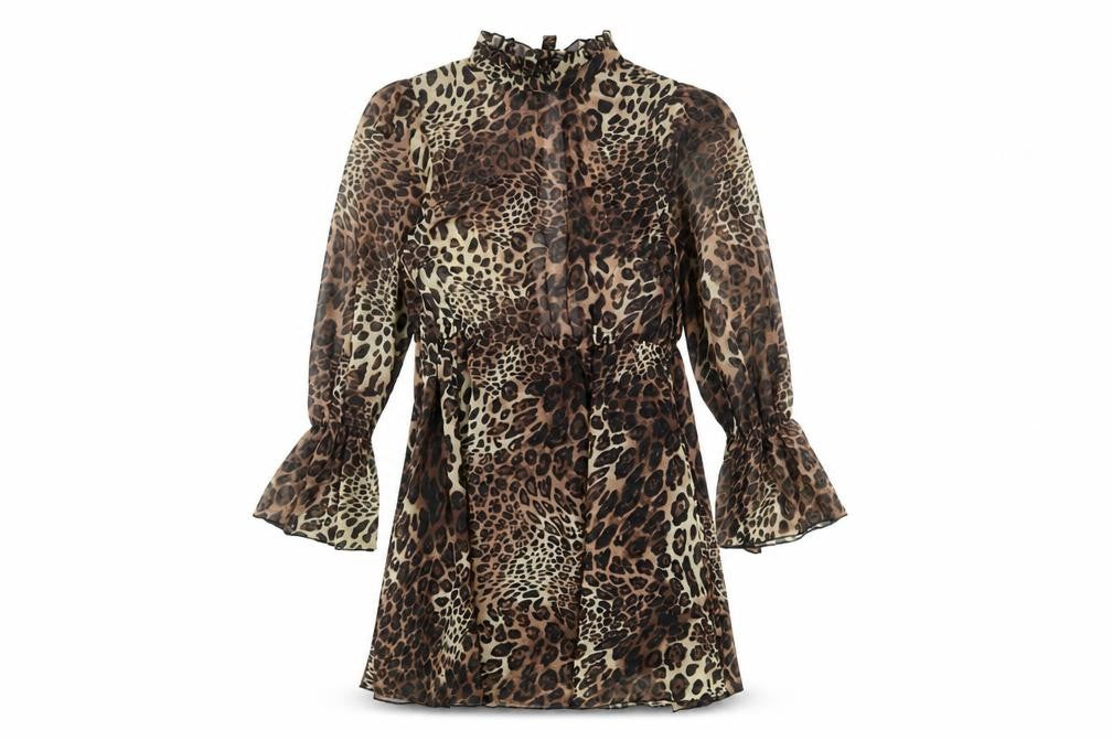 Missguided Womens Brown Animal Print Polyester A-Line Size 8 Mock Neck Tie - Leopard Print