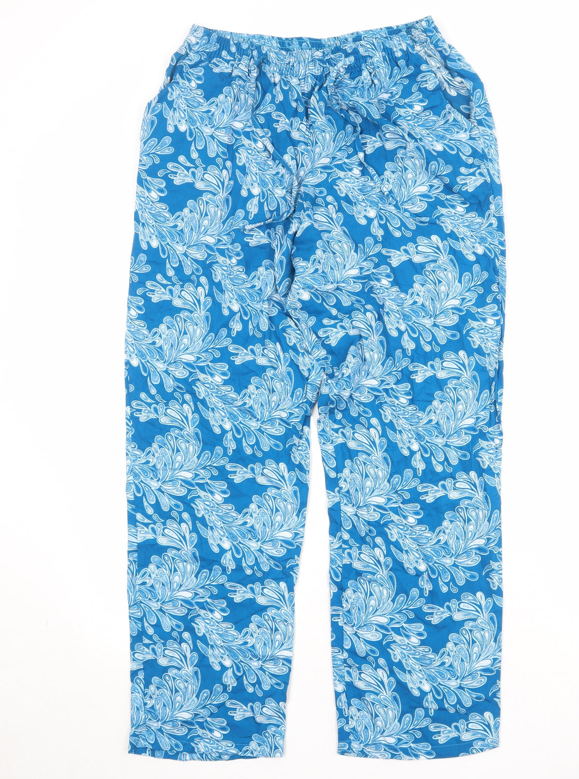 Kate Lily Womens Blue Geometric Polyester Trousers Size 14 Regular Drawstring