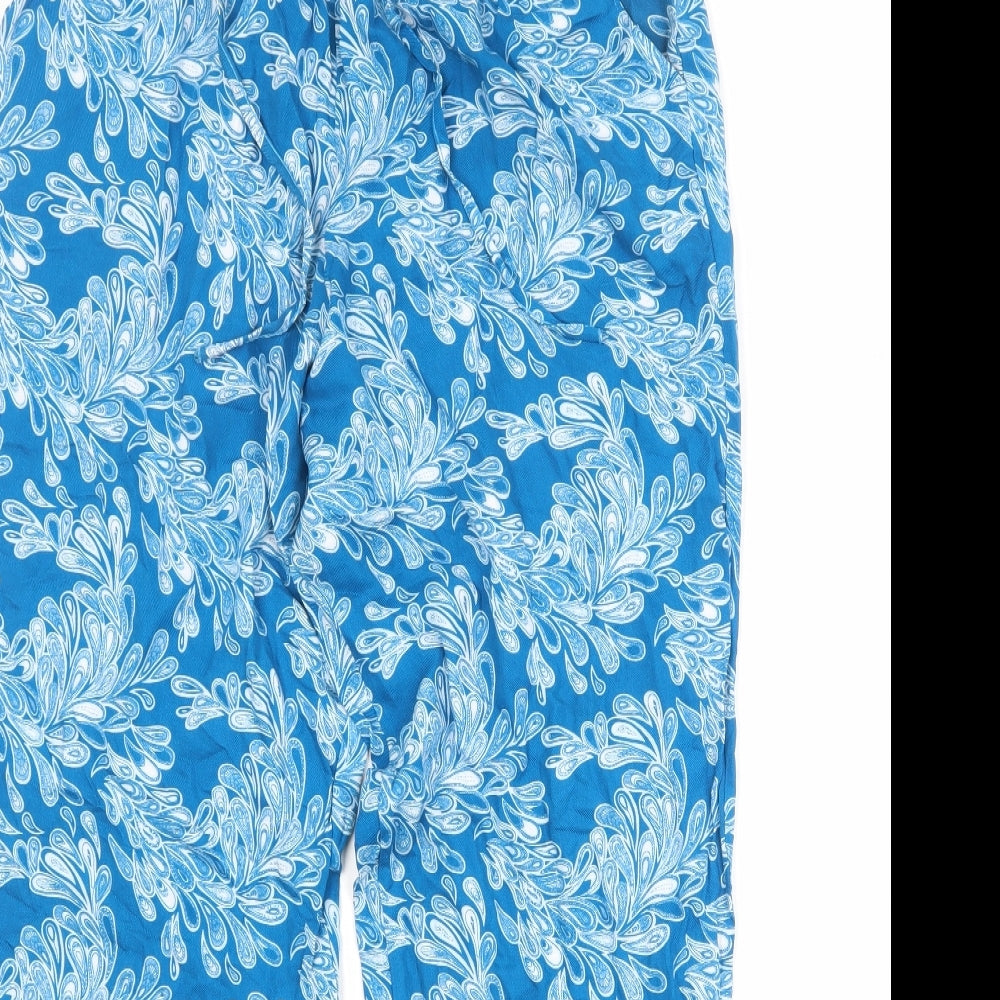 Kate Lily Womens Blue Geometric Polyester Trousers Size 14 Regular Drawstring