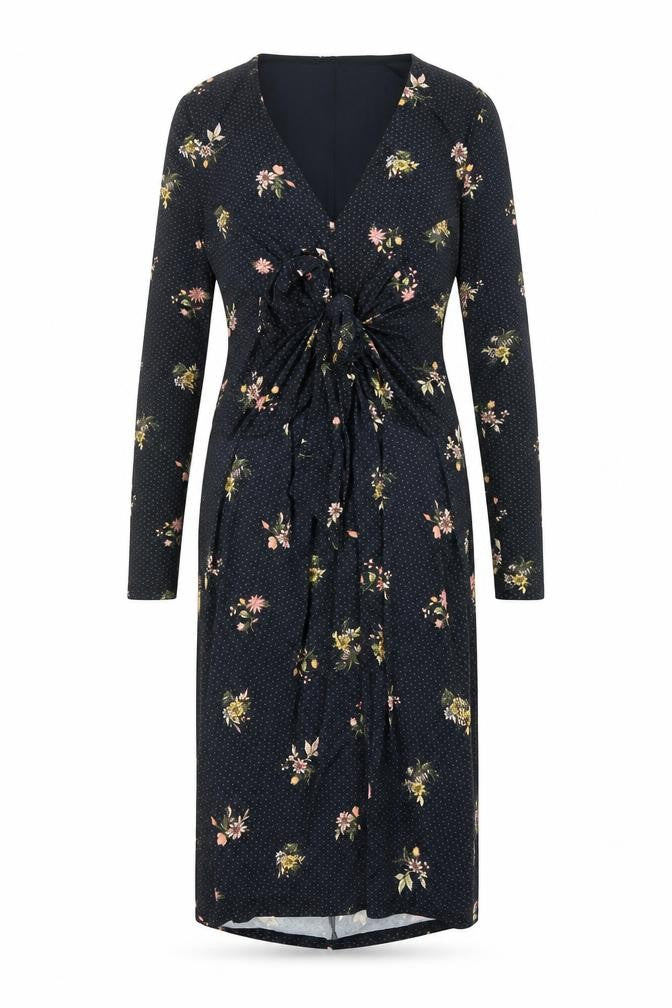 Front view of Per Una women’s black floral nylon a-line, size UK 8, v-neck pullover