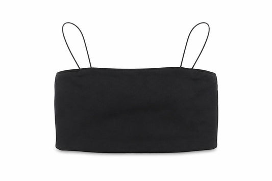 Front view of Boohoo women’s black polyester cropped tank, size UK 12, square neck