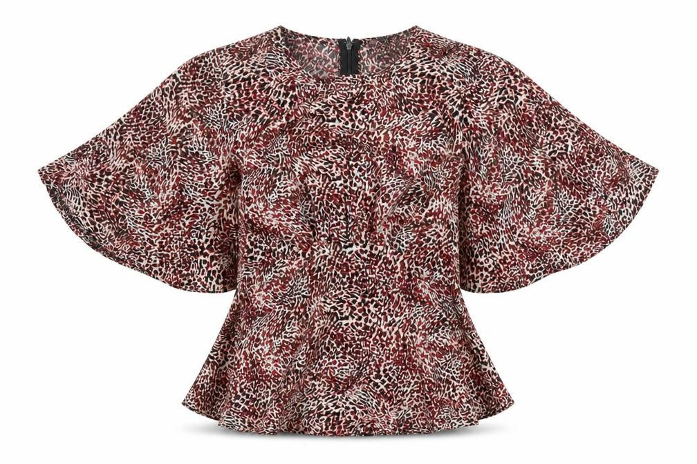 Front view of AX Paris women’s multicoloured geometric polyester basic blouse, size UK 10, round neck - angel sleeve