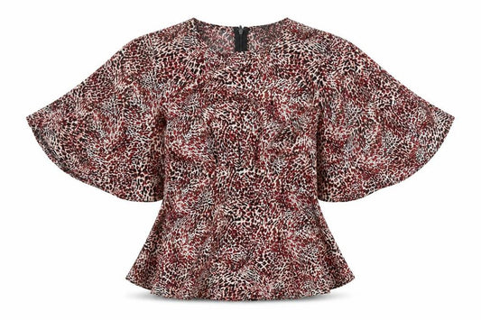 Front view of AX Paris women’s multicoloured geometric polyester basic blouse, size UK 10, round neck - angel sleeve