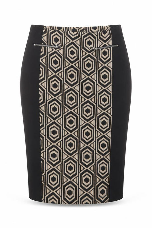 Front view of Principles women’s black geometric polyester straight & pencil skirt, size UK 12