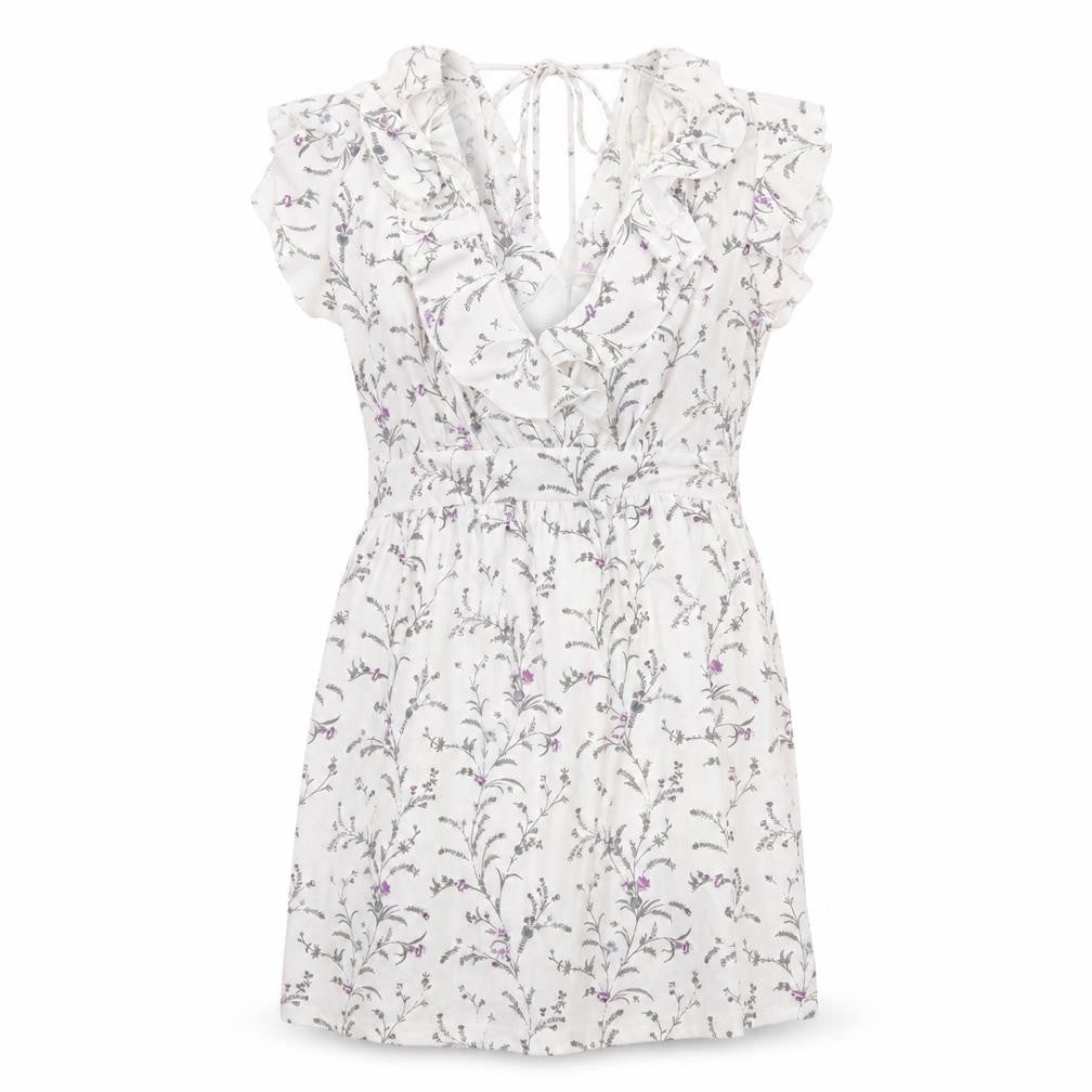 Front view of H&M women’s white geometric polyester a-line, size S, v-neck tie
