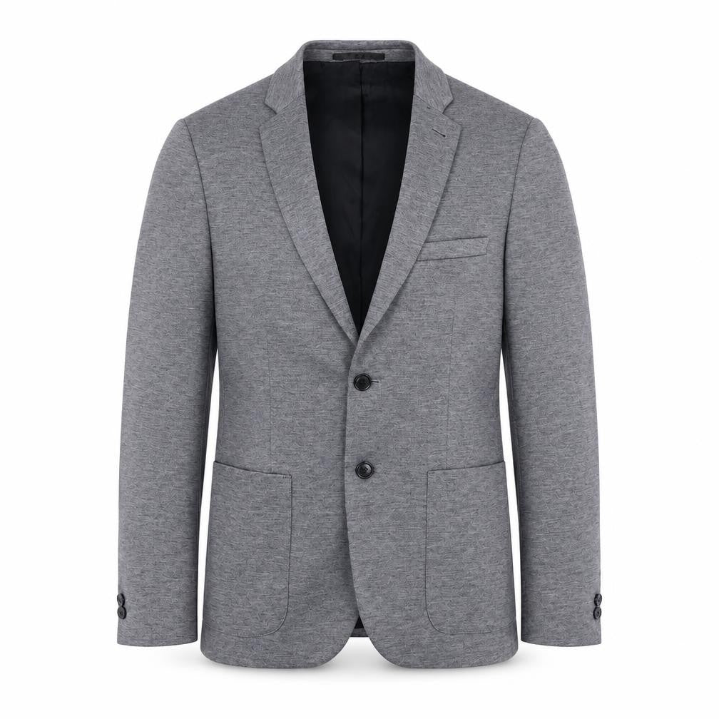 Front view of Burton men’s grey polyester jacket blazer, size 38, regular