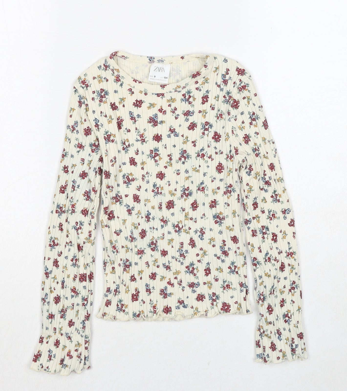 Zara Girls Multicoloured Floral Polyester Basic Blouse Size 9 Years Round Neck Pullover