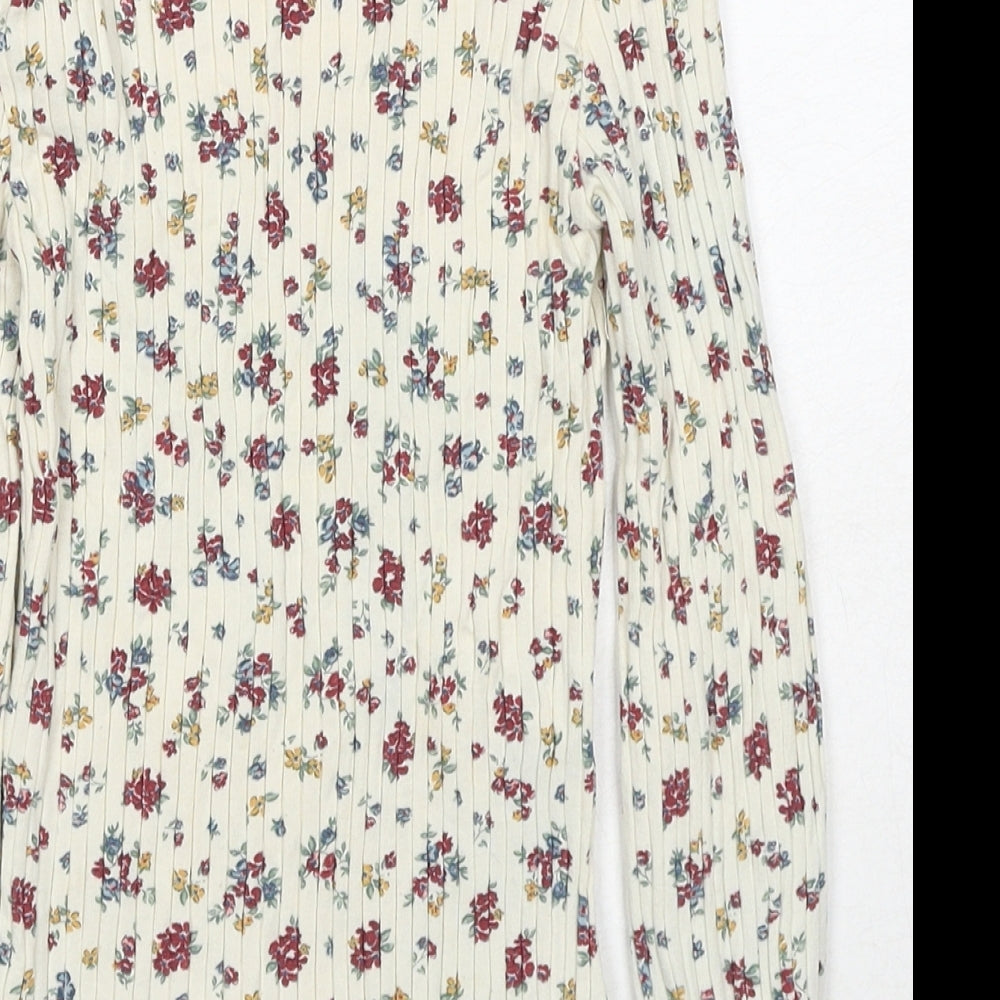 Zara Girls Multicoloured Floral Polyester Basic Blouse Size 9 Years Round Neck Pullover