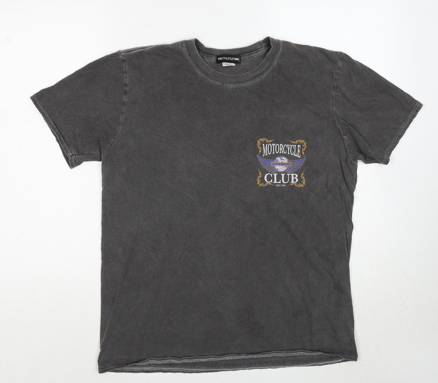 PRETTYLITTLETHING Womens Grey Cotton Basic T-Shirt Size S Crew Neck