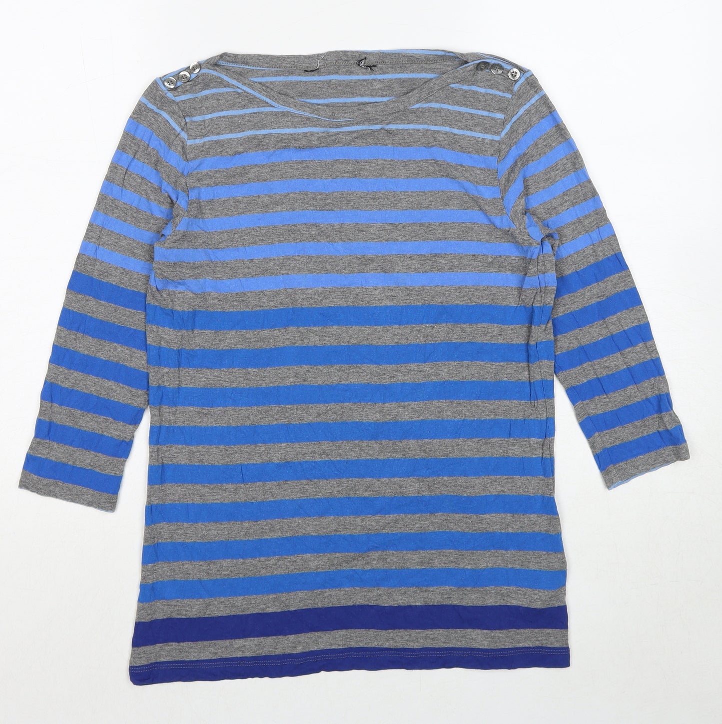 Autograph Womens Blue Striped Viscose Basic T-Shirt Size 14 Boat Neck