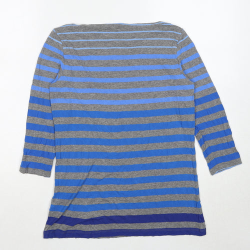 Autograph Womens Blue Striped Viscose Basic T-Shirt Size 14 Boat Neck