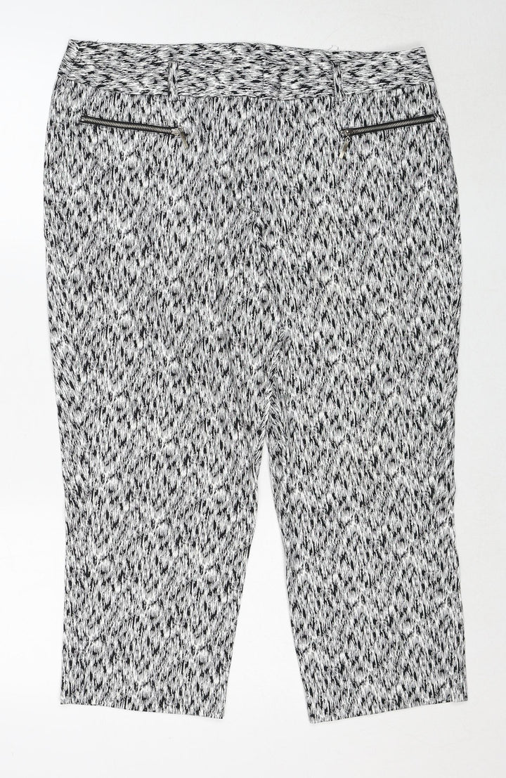 Millers Womens White Geometric Cotton Trousers Size 16 Regular Zip
