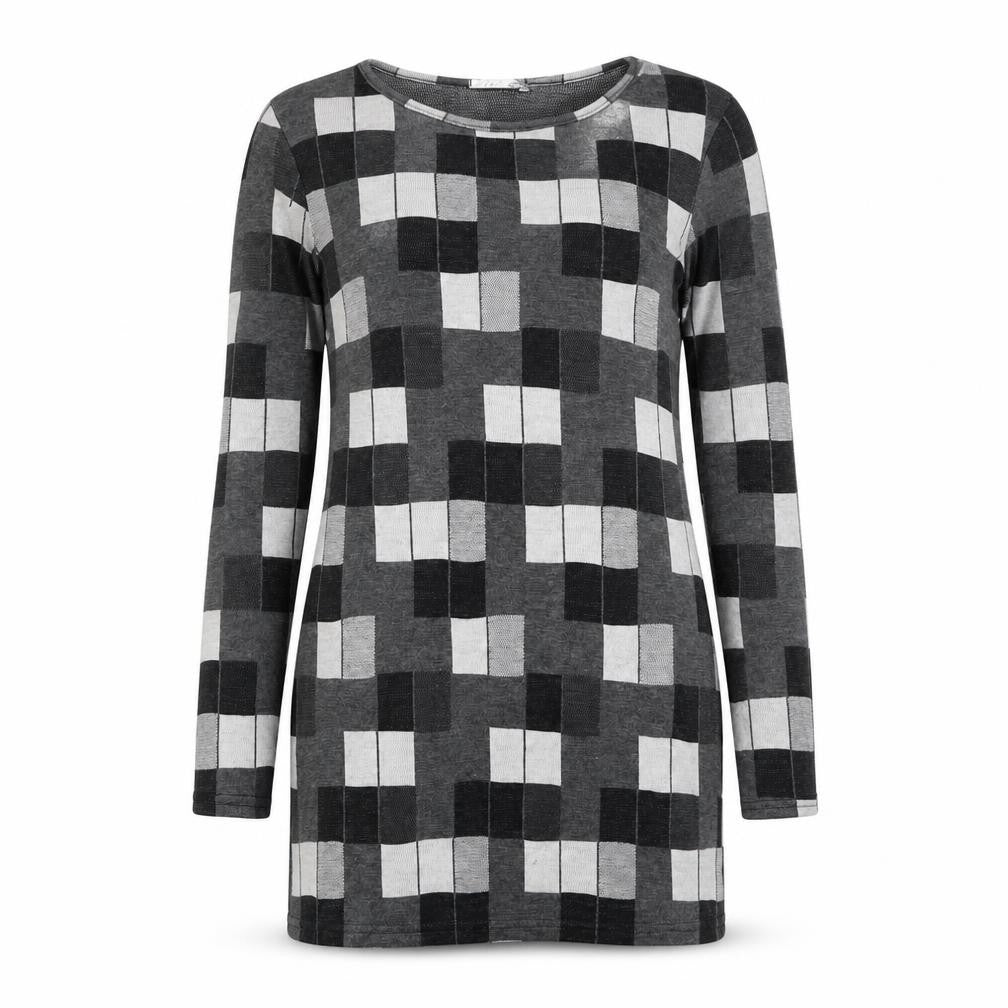 Front view of Silk women’s grey geometric polyester shift, size UK 10, round neck pullover