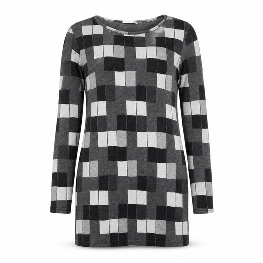 Front view of Silk women’s grey geometric polyester shift, size UK 10, round neck pullover