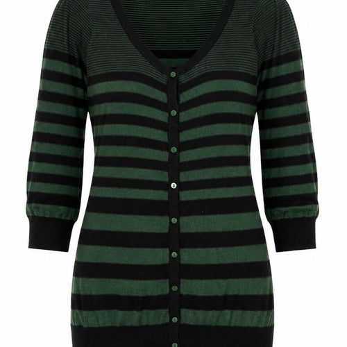 Topshop Womens Green Scoop Neck Striped Cotton Cardigan Jumper Size 12