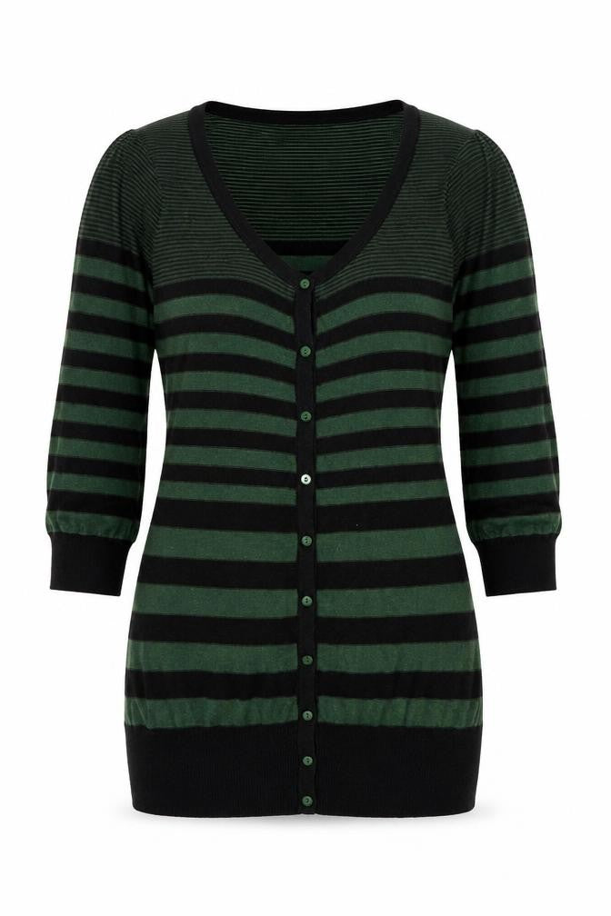 Topshop Womens Green Scoop Neck Striped Cotton Cardigan Jumper Size 12